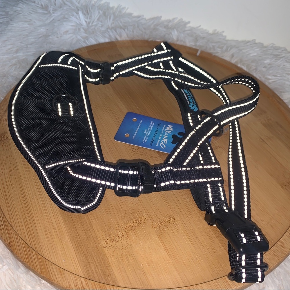 Max & Neo Pet Dog Harness Sz Medium Black w/ reflective stitching
